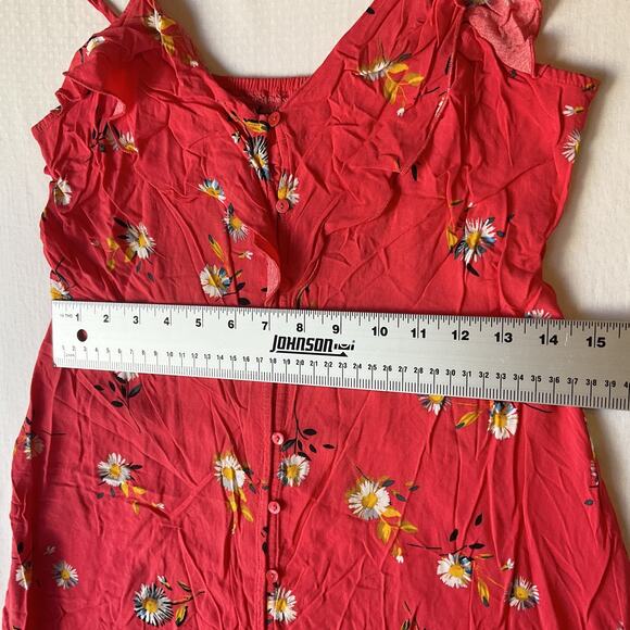 Express Women Maxi Dress M Red Floral Sundress Button Sleeveless Slit Front - Picture 5 of 11